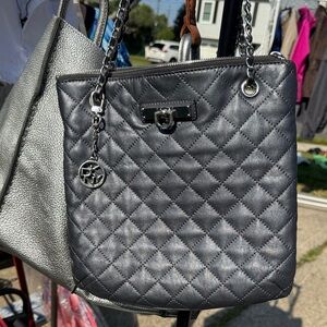 DKNYC Quilted Silver Shoulder Bag